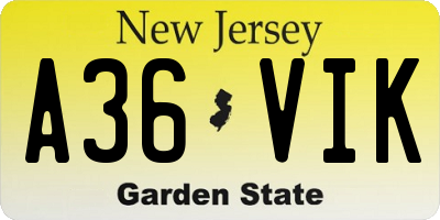 NJ license plate A36VIK