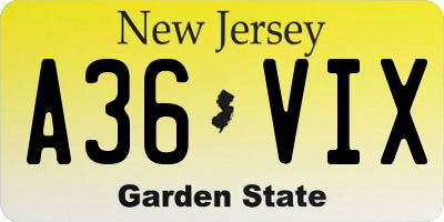 NJ license plate A36VIX