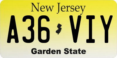 NJ license plate A36VIY