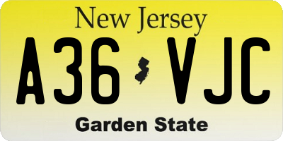 NJ license plate A36VJC