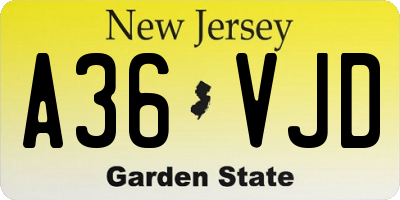 NJ license plate A36VJD