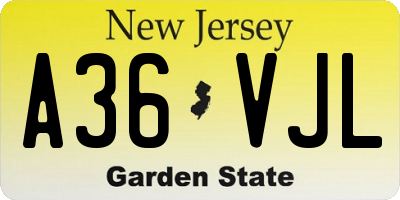 NJ license plate A36VJL
