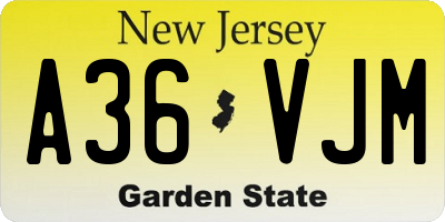 NJ license plate A36VJM