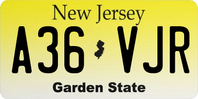 NJ license plate A36VJR