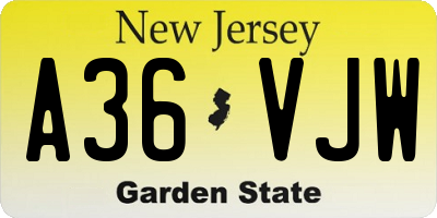 NJ license plate A36VJW
