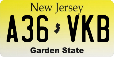 NJ license plate A36VKB