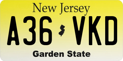 NJ license plate A36VKD