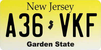 NJ license plate A36VKF