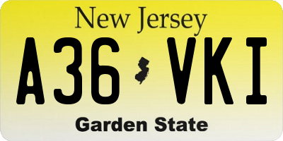 NJ license plate A36VKI