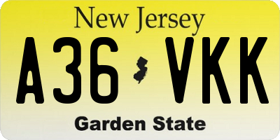 NJ license plate A36VKK