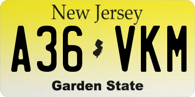 NJ license plate A36VKM