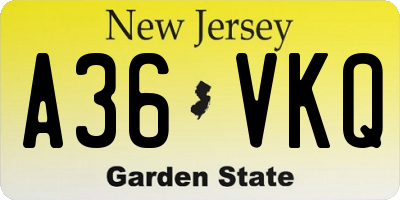 NJ license plate A36VKQ