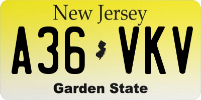 NJ license plate A36VKV