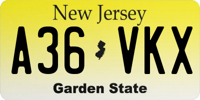 NJ license plate A36VKX