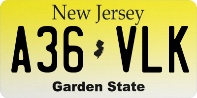 NJ license plate A36VLK