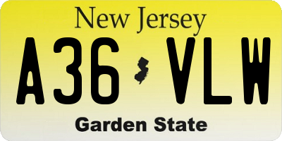 NJ license plate A36VLW