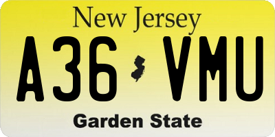 NJ license plate A36VMU