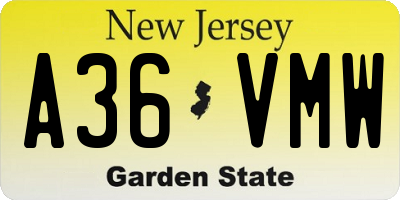 NJ license plate A36VMW
