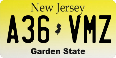 NJ license plate A36VMZ