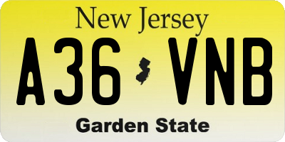 NJ license plate A36VNB