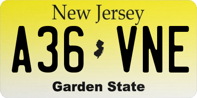 NJ license plate A36VNE