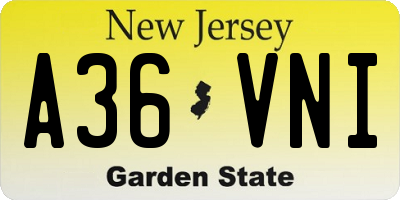 NJ license plate A36VNI