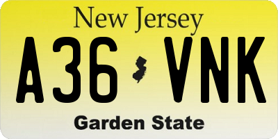 NJ license plate A36VNK