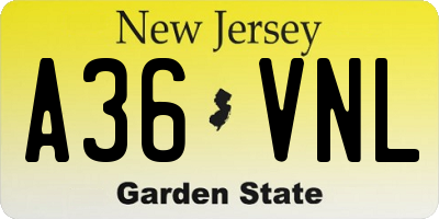 NJ license plate A36VNL