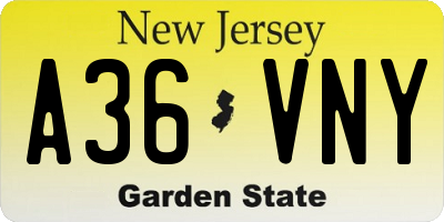 NJ license plate A36VNY