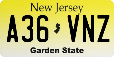 NJ license plate A36VNZ