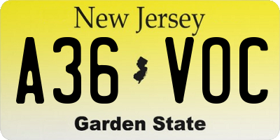 NJ license plate A36VOC