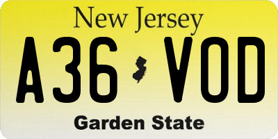 NJ license plate A36VOD