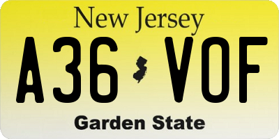 NJ license plate A36VOF
