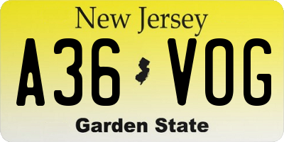 NJ license plate A36VOG