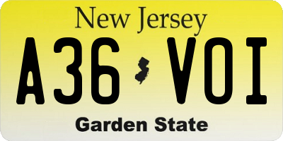 NJ license plate A36VOI