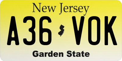 NJ license plate A36VOK