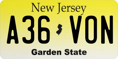 NJ license plate A36VON