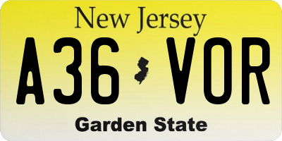 NJ license plate A36VOR