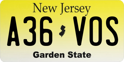 NJ license plate A36VOS