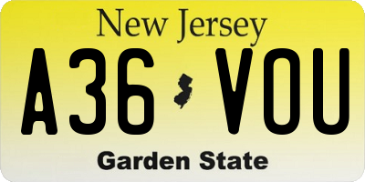 NJ license plate A36VOU