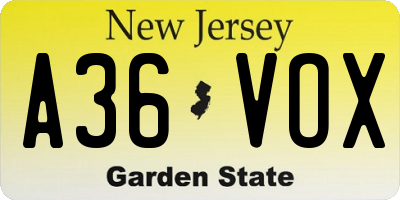 NJ license plate A36VOX