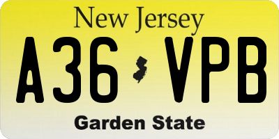 NJ license plate A36VPB
