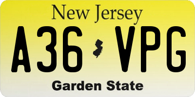 NJ license plate A36VPG