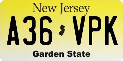 NJ license plate A36VPK