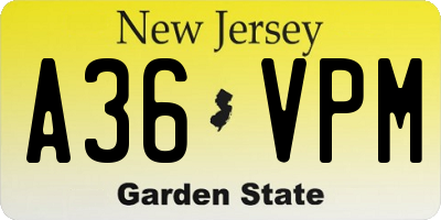 NJ license plate A36VPM