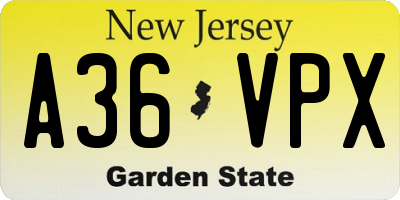 NJ license plate A36VPX