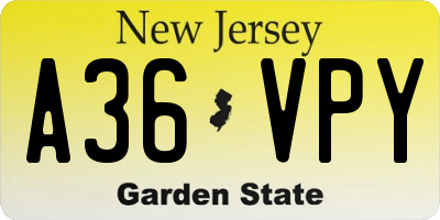 NJ license plate A36VPY
