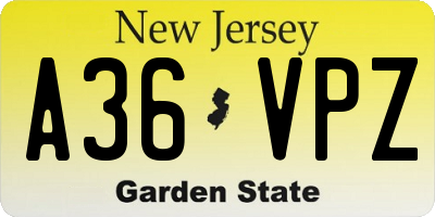 NJ license plate A36VPZ
