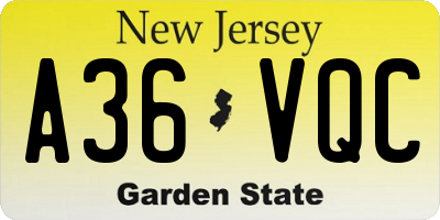 NJ license plate A36VQC