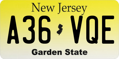 NJ license plate A36VQE